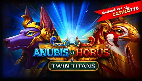 Assistez au combat des dieux égyptiens sur la machine à sous Anubis vs Horus Twin Titans. Un jeu exclusif et épique disponible sur Casino770.