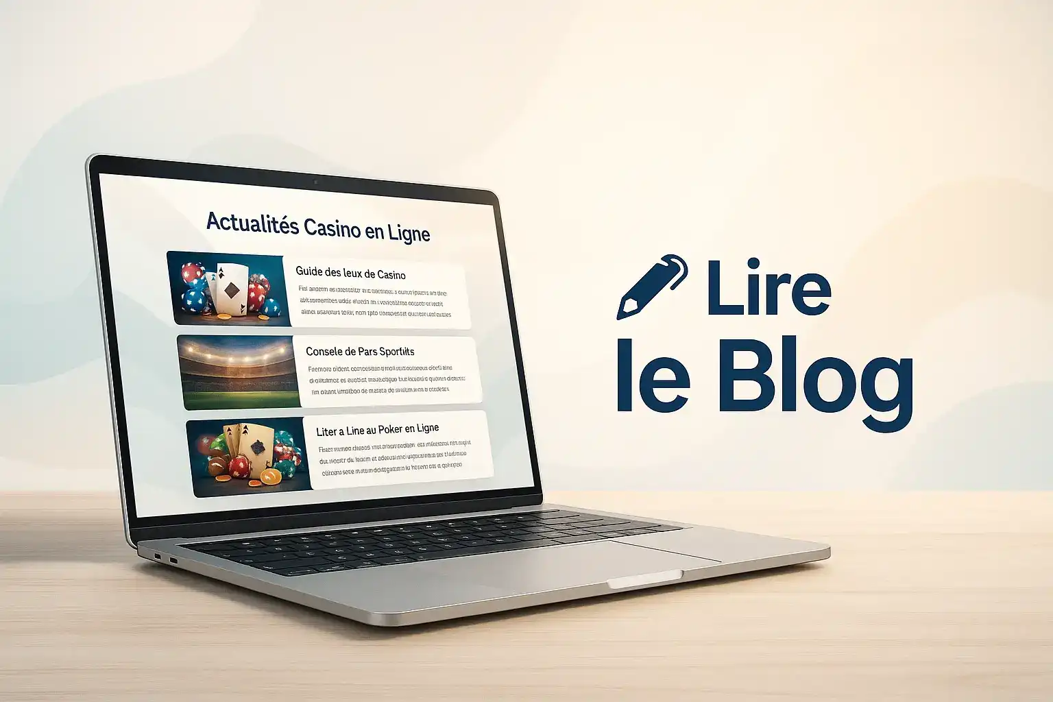 Ordinateur portable affichant la page du blog de Winoui avec des articles sur les actualités du casino en ligne, les conseils de paris sportifs et le poker. Restez informé avec nos experts.